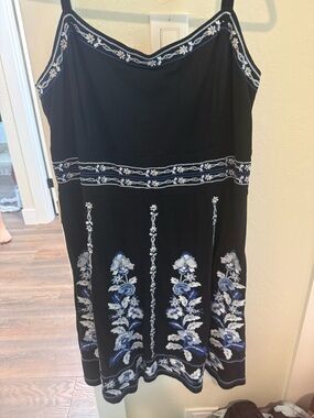 Black Floral Embroidered Spaghetti-Strap Dress